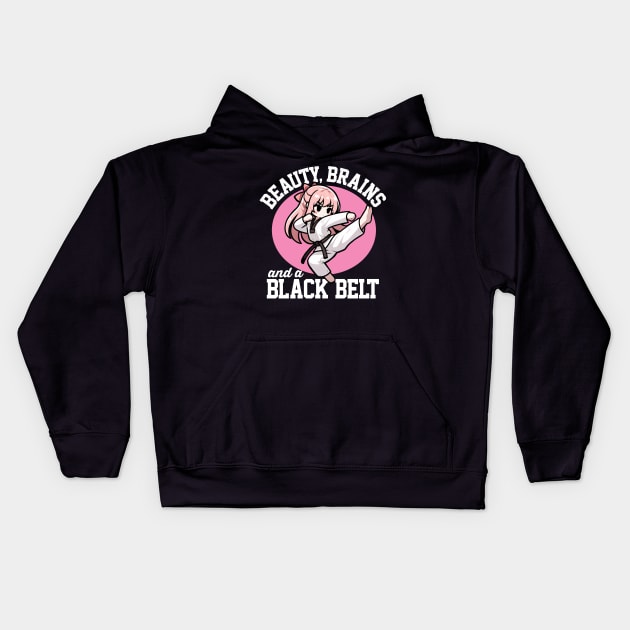 Beauty, Brains and A Black Belt Kids Hoodie by DetourShirts